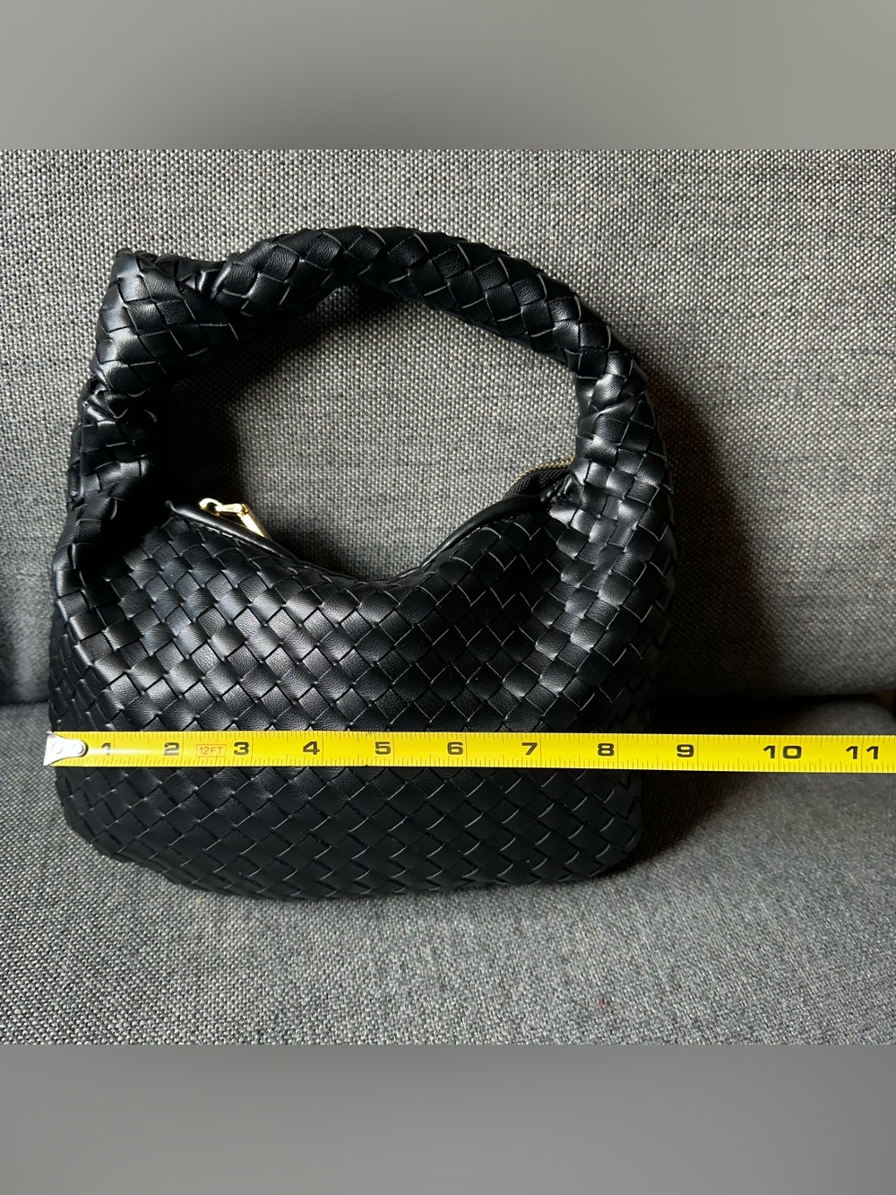 Melie Bianco Woven Vegan Leather Knot-Handle Hobo Bag – Black - Picture 3 of 8
